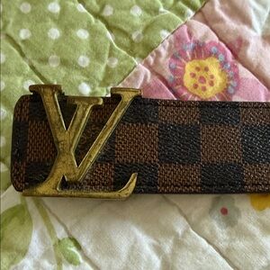 Louis Vuitton Brown Damier Canvas Belt with Gold LV Buckle